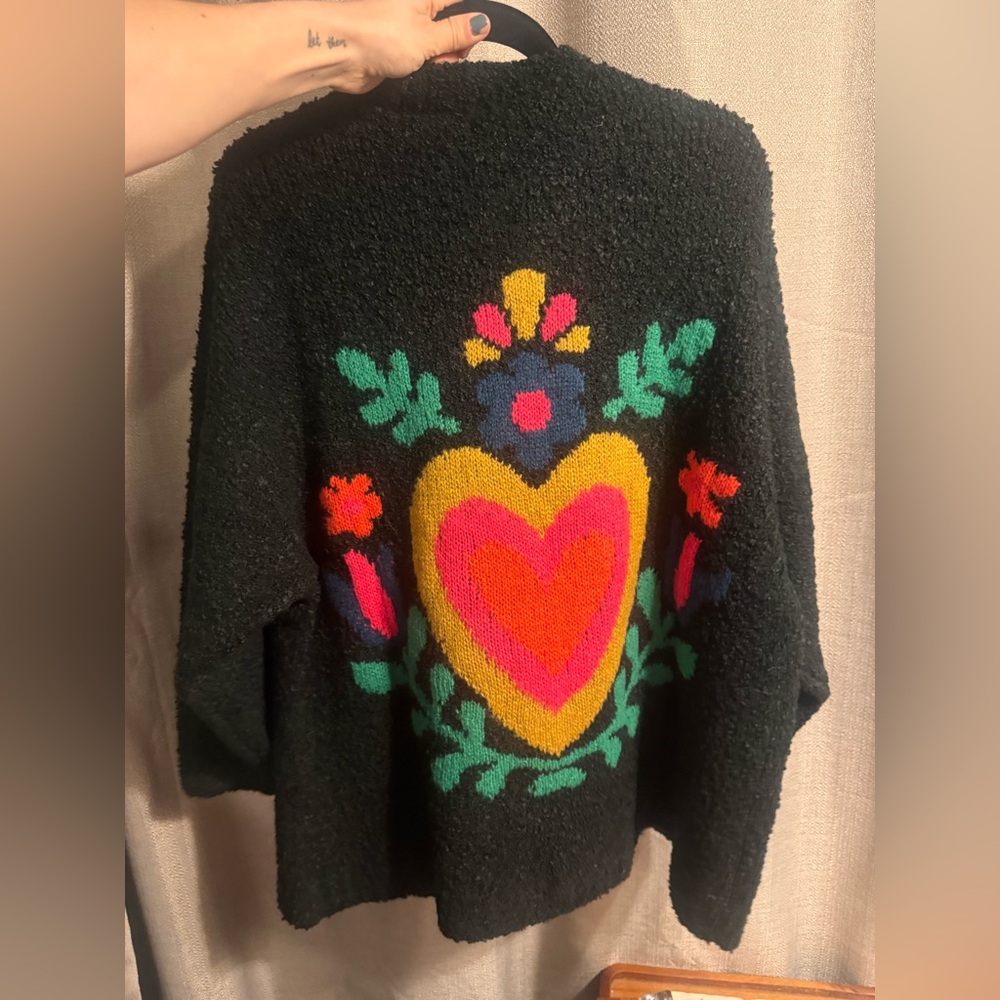 NATURAL LIFE Black Cardigan with Colorful Heart - Picture 6 of 6